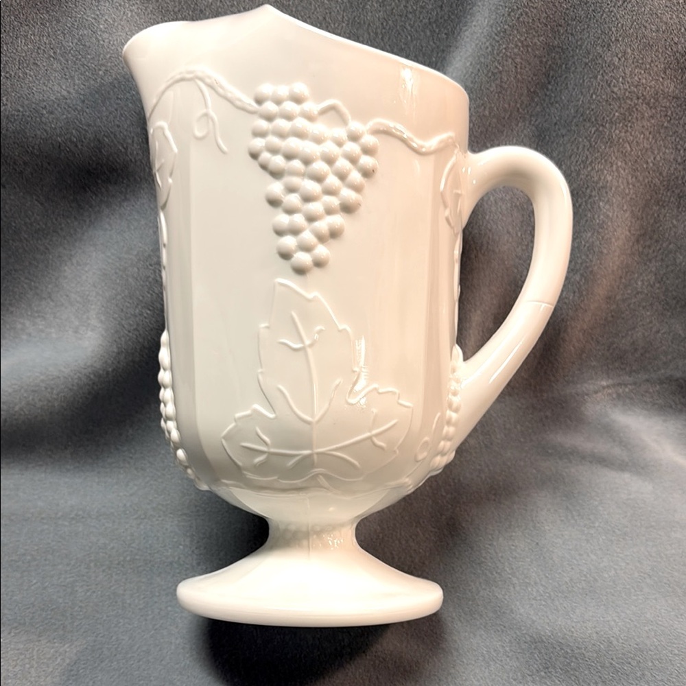 Indiana Glass Colony Harvest Large 11-inch Pitcher White with Grape Design